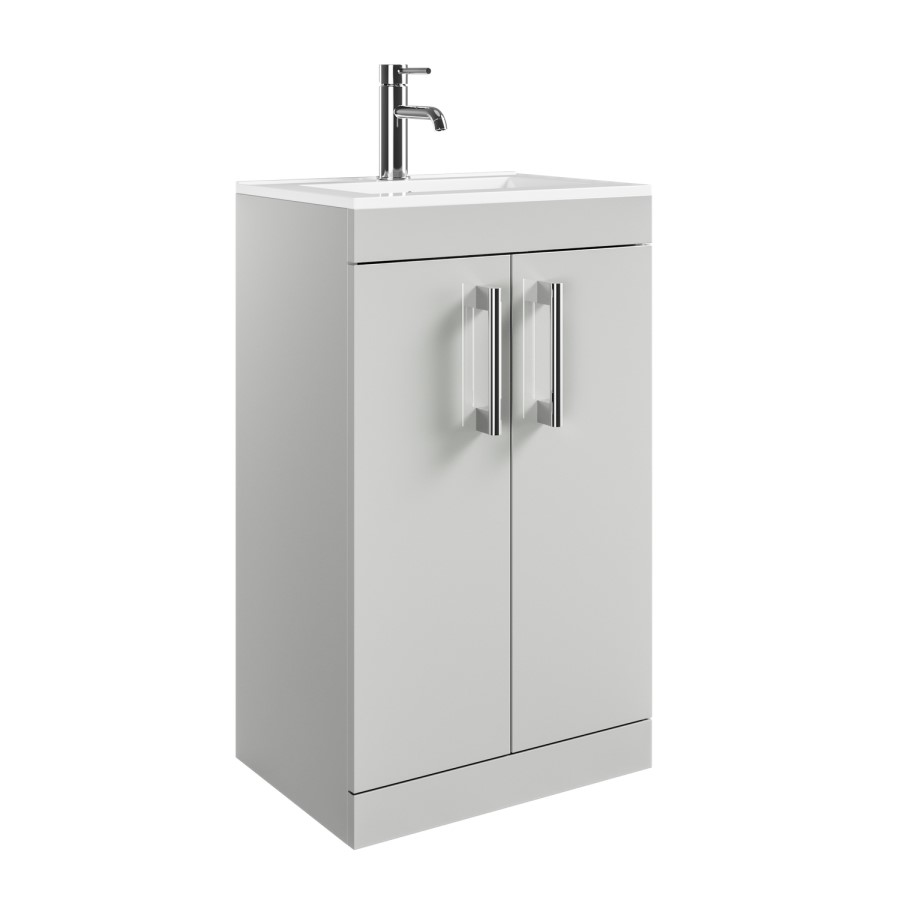 600mm Grey Freestanding Vanity Unit with Basin and Chrome Handles - Ashford