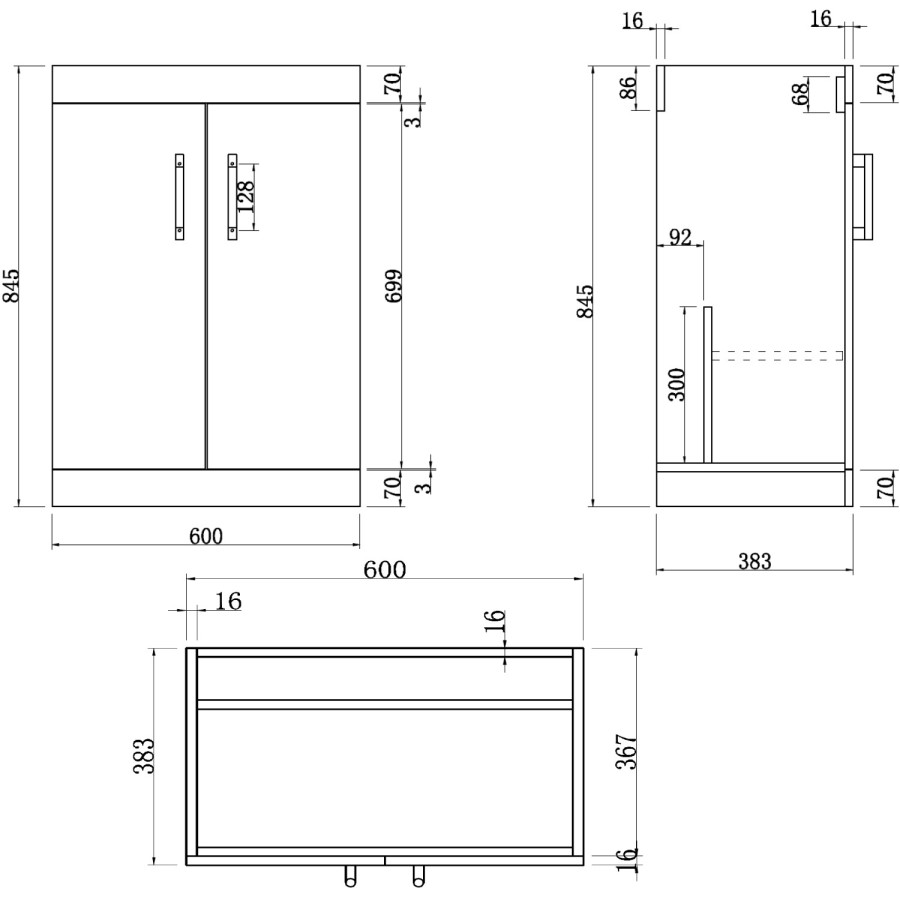 600mm Grey Freestanding Vanity Unit with Basin and Chrome Handles - Ashford