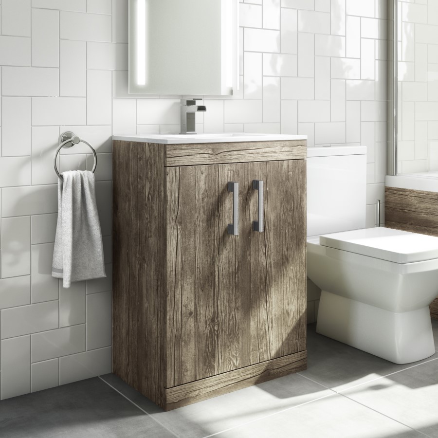 600mm Wood Effect Freestanding Vanity Unit with Basin - Ashford