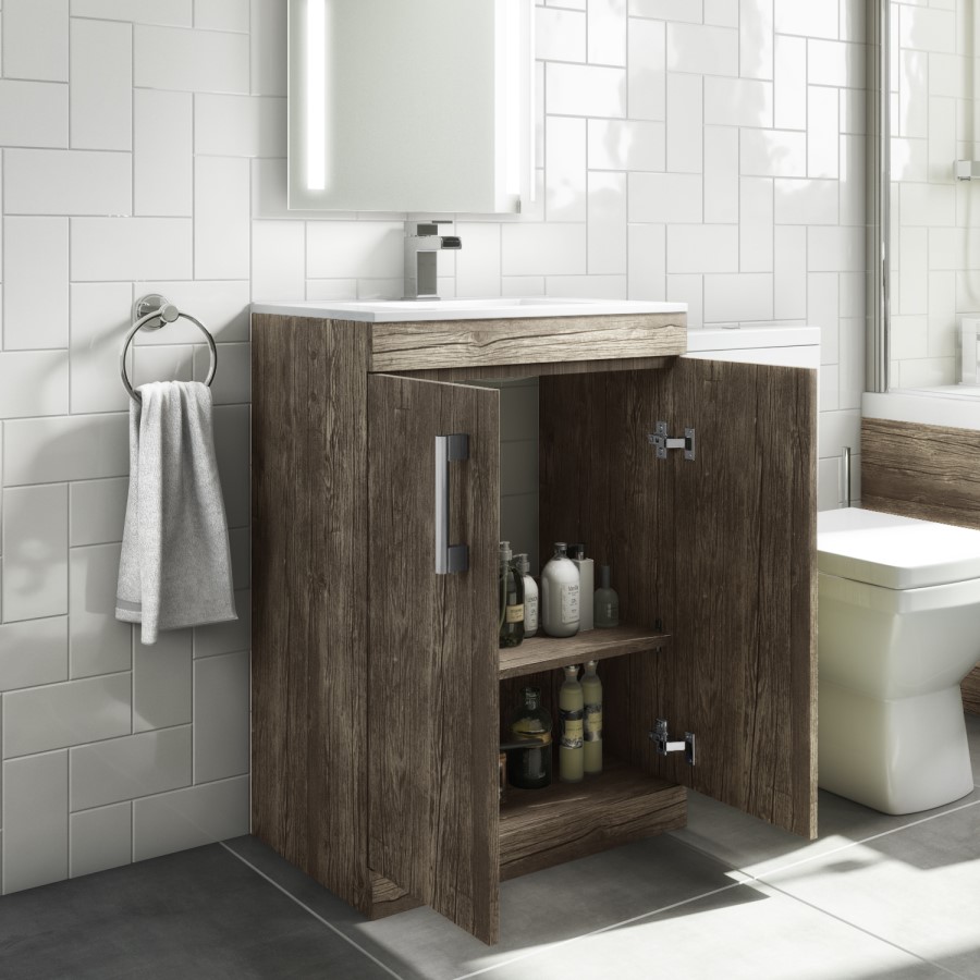 600mm Wood Effect Freestanding Vanity Unit with Basin - Ashford