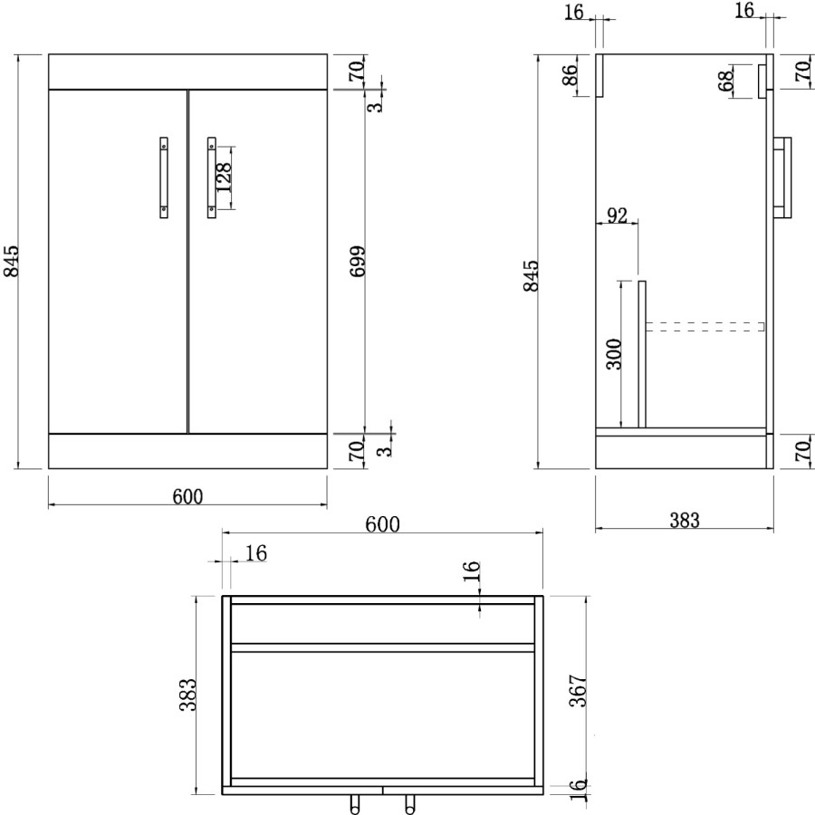 600mm Wood Effect Freestanding Vanity Unit with Basin - Ashford