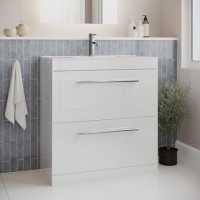 Grade A1 - 800mm White Freestanding Vanity Unit with Basin and Chrome Handles - Ashford Grade A1 - 800mm White Freestanding Vanity Unit with Basin and Chrome Handles - Ashford
