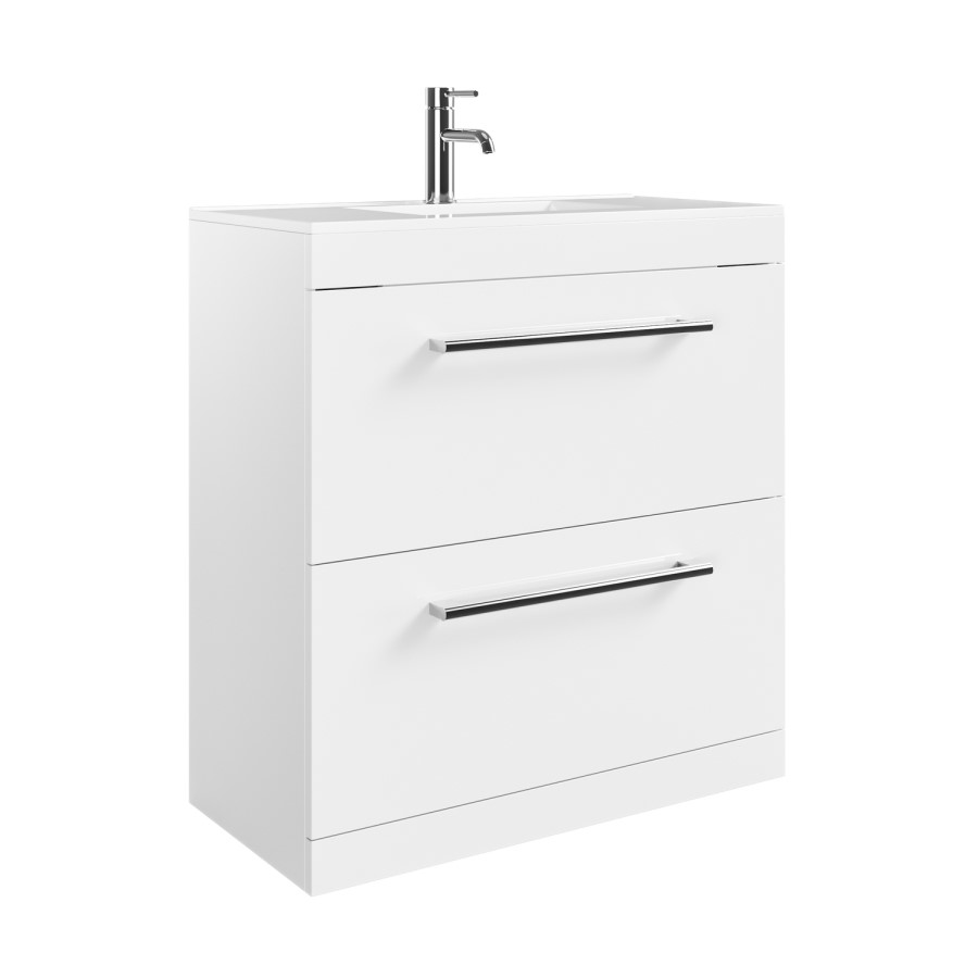 800mm White Freestanding Vanity Unit with Basin and Chrome Handles - Ashford