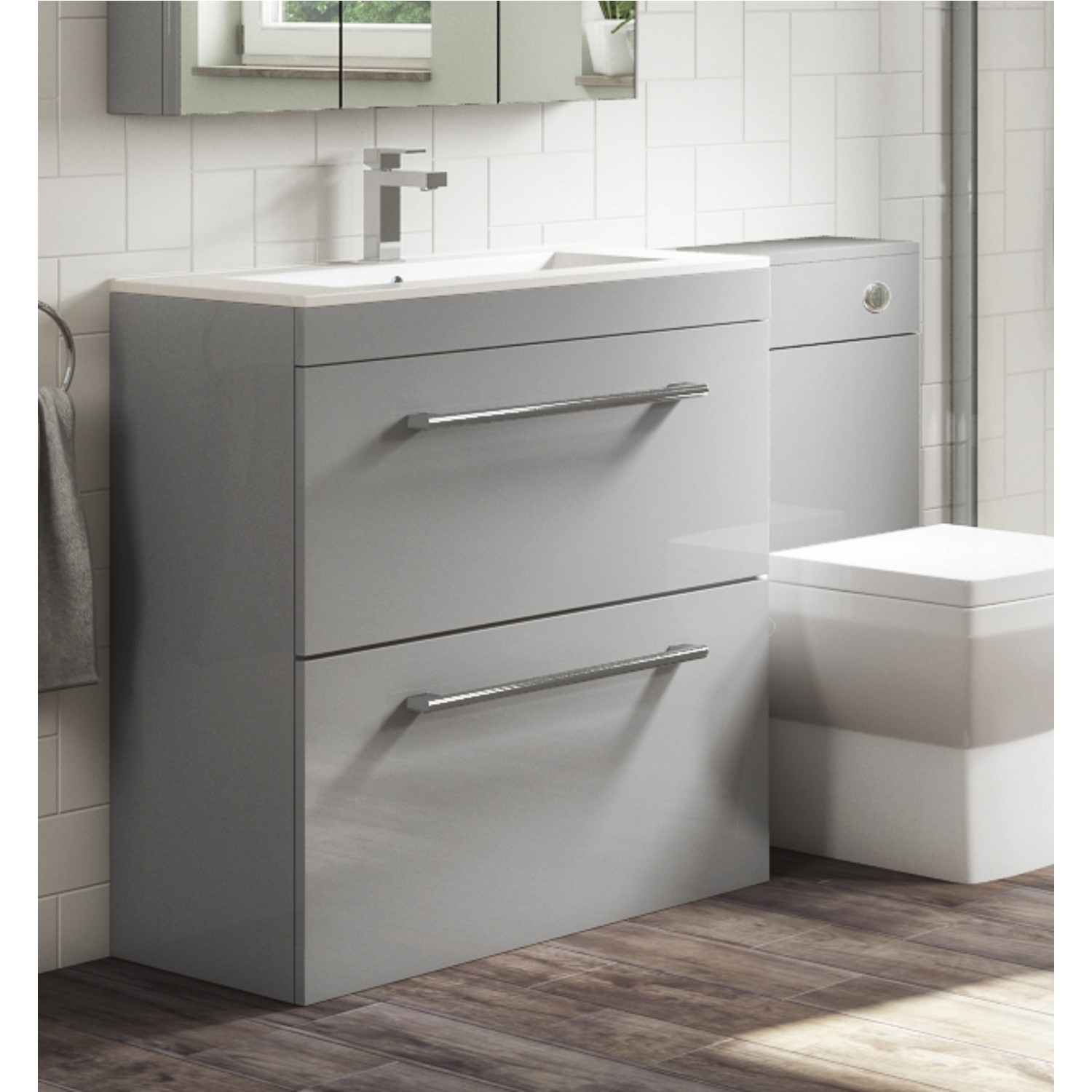 800mm Grey Freestanding Vanity Unit, Standing Bathroom Vanity Unit