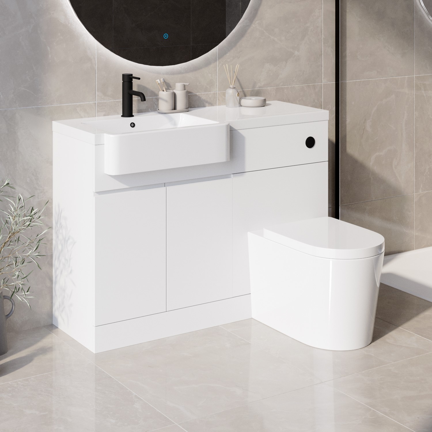 Bali Matt White Toilet And Basin Vanity Combination Unit 1100mm Left Hand Better Bathrooms