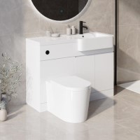 Grade A1 - 1100mm White Toilet and Sink Unit Right Hand with Round Toilet - Bali