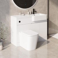1100mm White Right Hand Toilet and Sink Unit with Square Toilet and Black Fittings - Bali 1100mm White Right Hand Toilet and Sink Unit with Square Toilet and Black Fittings - Bali