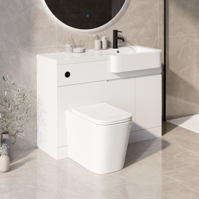 Bali Matt White Toilet and Basin Vanity Combination Unit 1100mm Right
