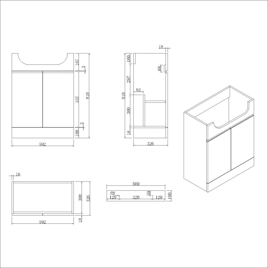 1100mm Grey Right Hand Toilet and Sink Unit with Brass Fittings - Unit & Basin Only - Bali