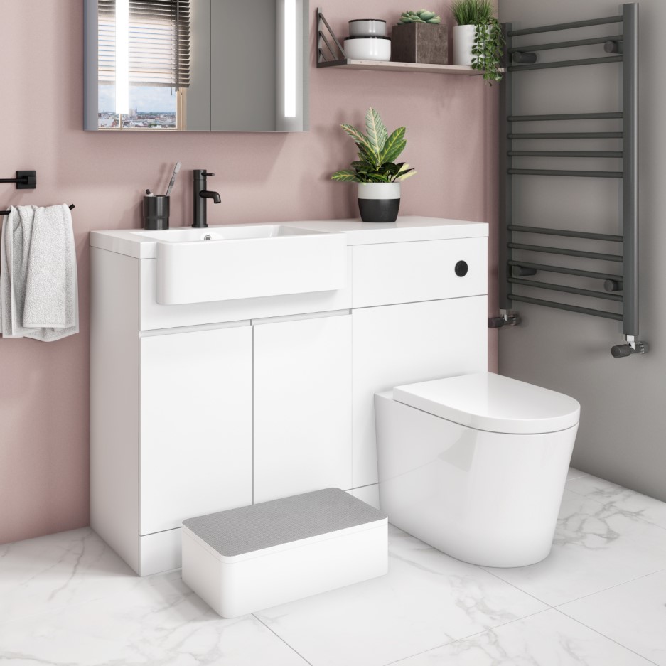 Bali Matt White Toilet and Vanity Combination Unit 1100mm Left Hand