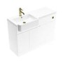 1100mm White Toilet and Sink Unit Left Hand with Round Toilet and Brass Fittings - Bali