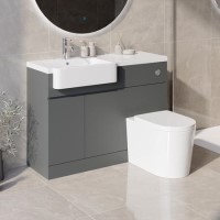 Grade A1 - 1100mm Grey Toilet and Sink Unit Left Hand with Round Toilet and Chrome Fittings - Bali