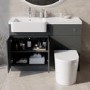 Grade A1 - 1100mm Grey Toilet and Sink Unit Left Hand with Round Toilet and Chrome Fittings - Bali