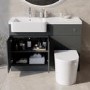 Grade A1 - 1100mm Grey Toilet and Sink Unit Left Hand with Round Toilet - Bali