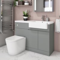 GRADE A2 - 1100mm Grey Toilet and Sink Unit Right Hand with Round Toilet- Bali