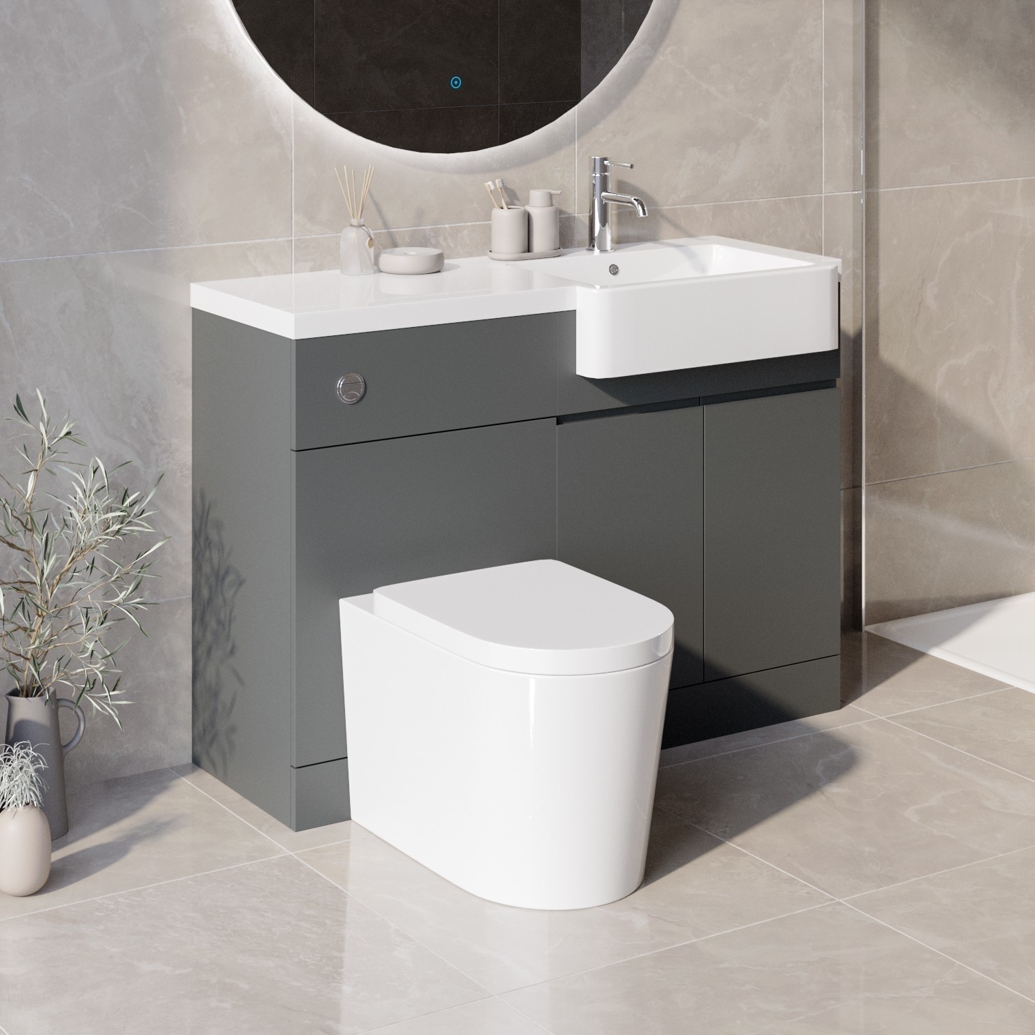 1100mm Grey Toilet And Sink Unit Right, Bathroom Vanity And Sink Combination