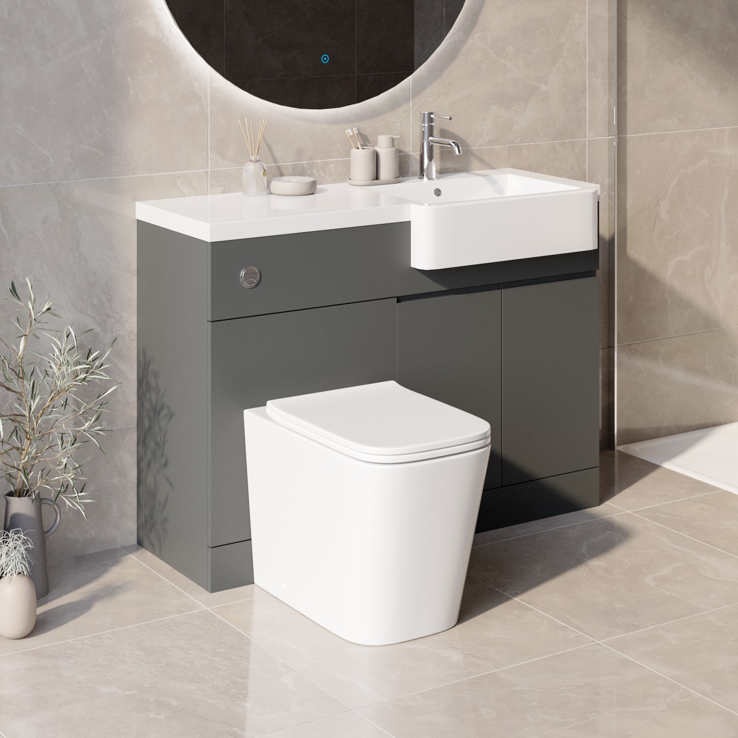 1100mm Grey Toilet and Sink Unit Right Hand with Round Toilet- Bali