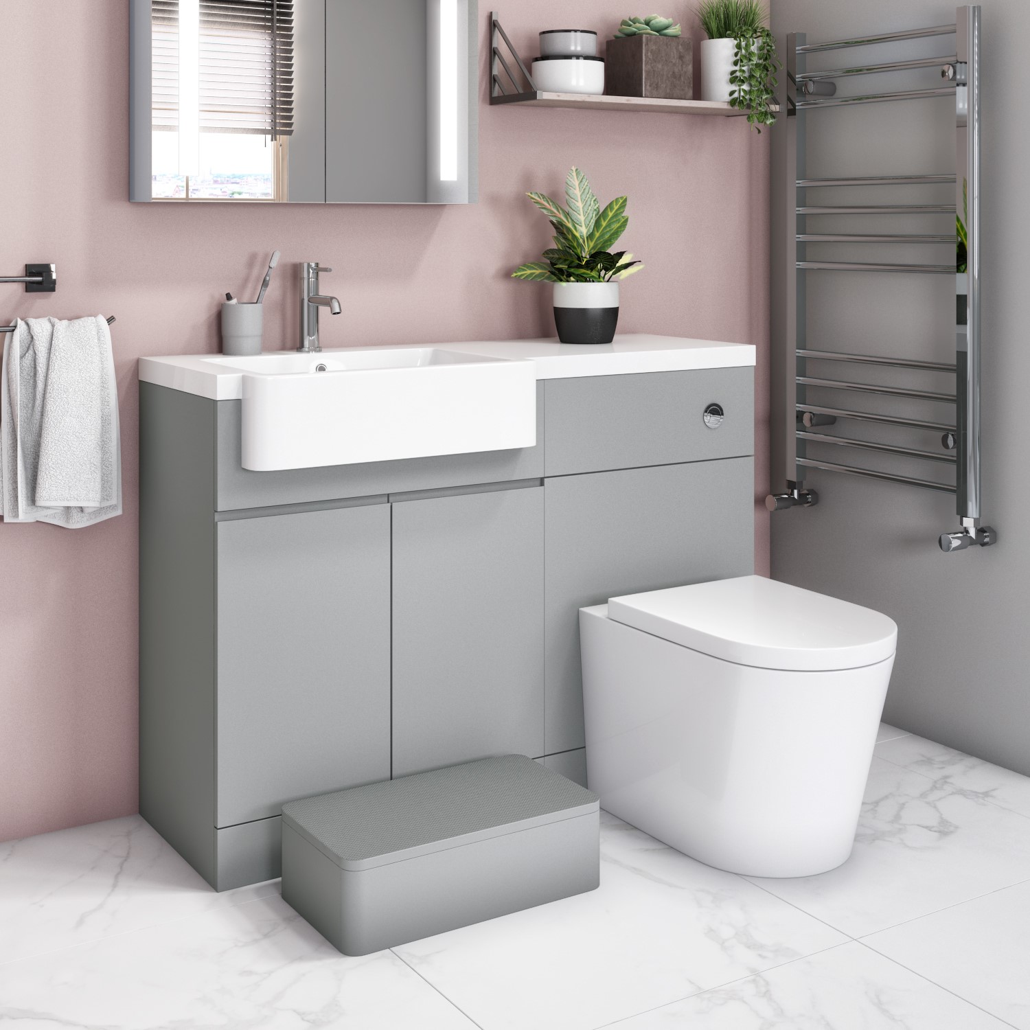 Bali Matt Grey Toilet And Basin Vanity Combination Unit 1100mm Left Hand With Child Step Better Bathrooms Bali Matt Grey Toilet And Basin Vanity Combination Unit 1100mm Left Hand With Child Step Better Bathrooms