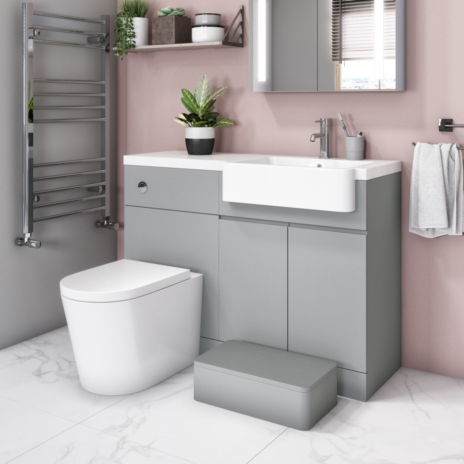 1100mm Vanity Unit With Basin And Toilet Bali Matt Grey Toilet and Basin Vanity Combination Unit 1100mm Right