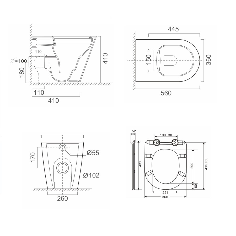 1100mm Grey Toilet and Sink Unit Right Hand with Round Toilet and Child Step - Bali