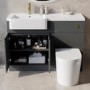1100mm Grey Toilet and Sink Unit Left Hand with Round Toilet and Brass Fittings - Bali