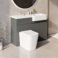 1100mm Grey Right Hand Toilet and Sink Unit with Square Toilet and Brass Fittings - Bali 1100mm Grey Right Hand Toilet and Sink Unit with Square Toilet and Brass Fittings - Bali