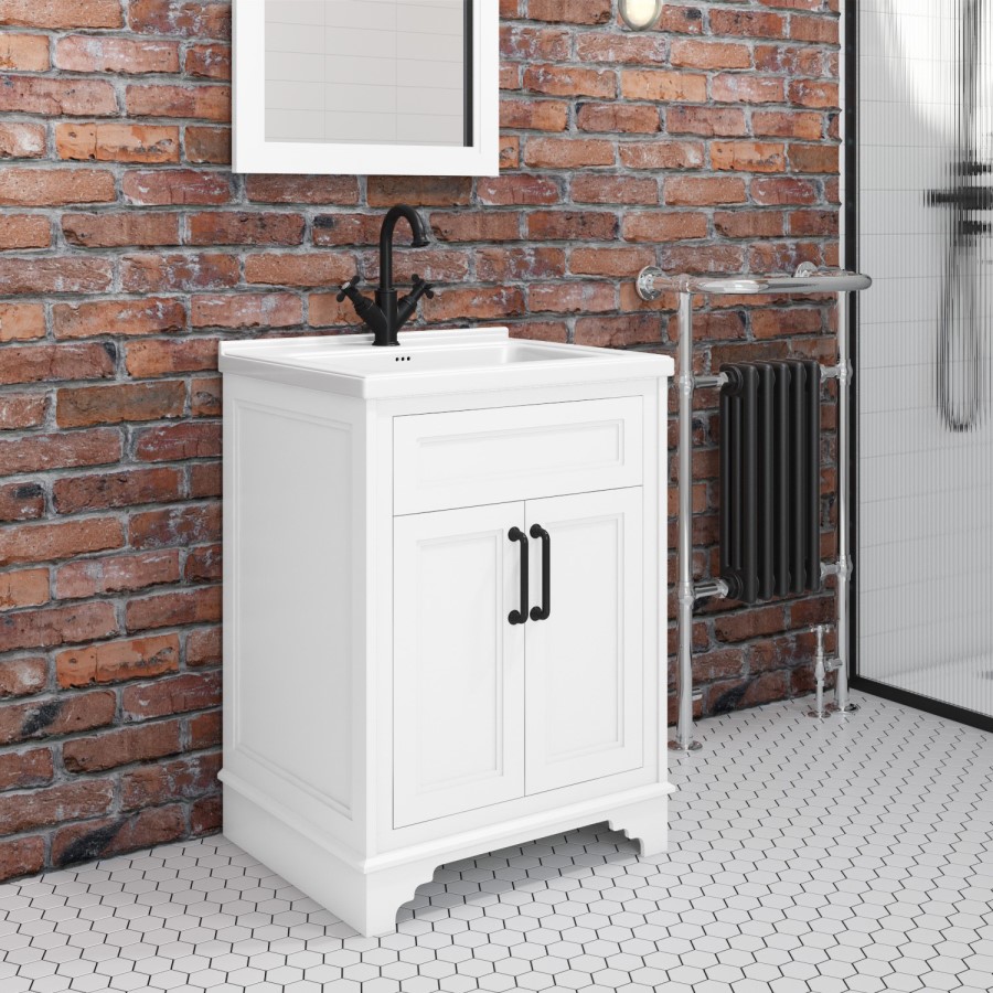 Grade A2 - 600mm White Freestanding Vanity Unit with Basin - Camden