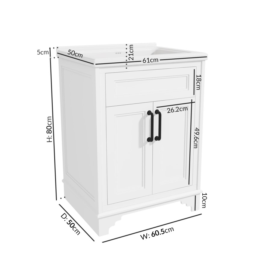 Grade A2 - 600mm White Freestanding Vanity Unit with Basin - Camden