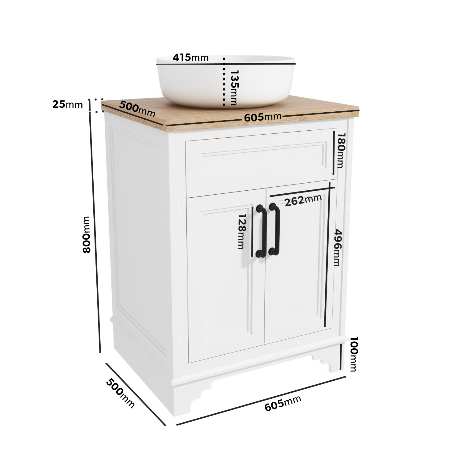 600mm White Freestanding Countertop Vanity Unit with Basin Camden Better Bathrooms