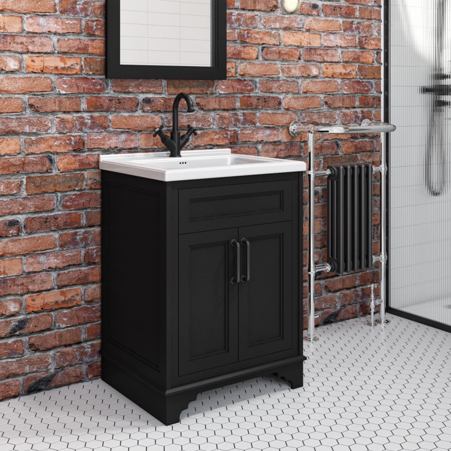 Grade A1 - 600mm Black Freestanding Vanity Unit with Basin - Camden
