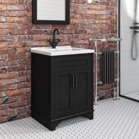 Grade A1 - 600mm Black Freestanding Vanity Unit with Basin - Camden