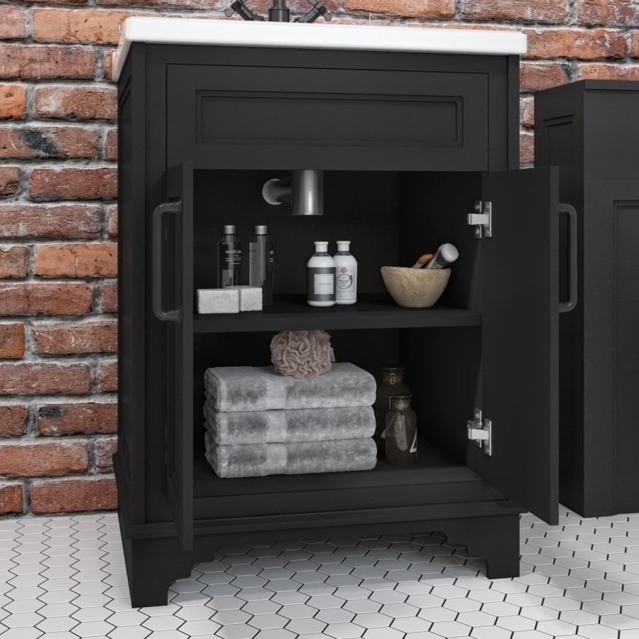 Grade A1 - 600mm Black Freestanding Vanity Unit with Basin - Camden