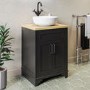 Grade A2 - 600mm Black Freestanding Countertop Vanity Unit with Basin - Camden
