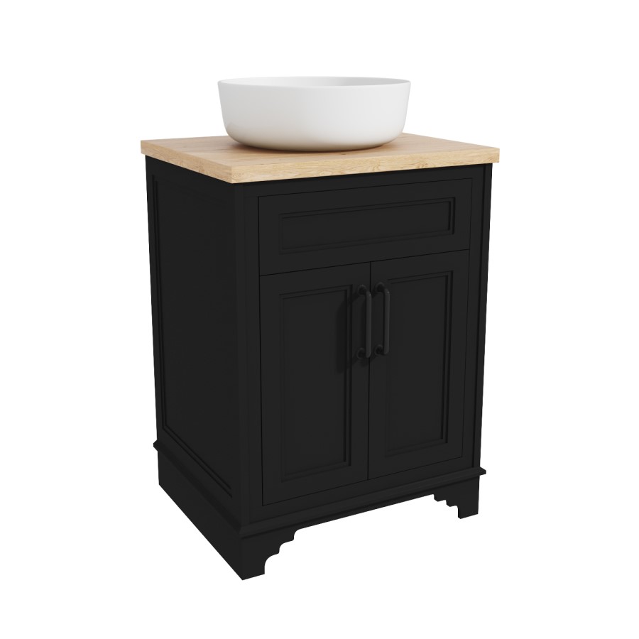 Grade A2 - 600mm Black Freestanding Countertop Vanity Unit with Basin - Camden