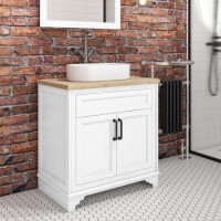 Grade A2 - 800mm White Freestanding Countertop Vanity Unit with Basin - Camden