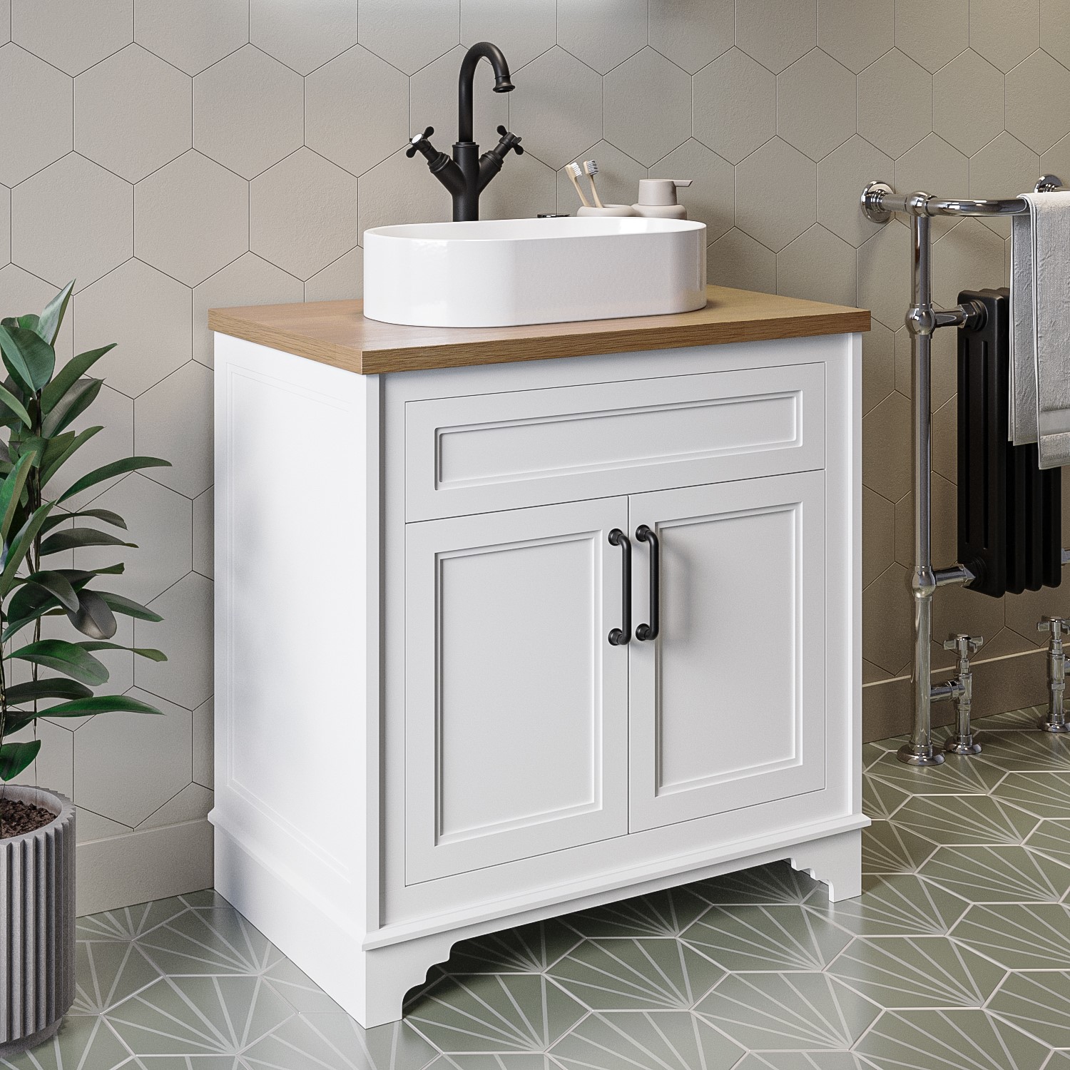 800mm White Freestanding Countertop Vanity Unit with Basin Camden