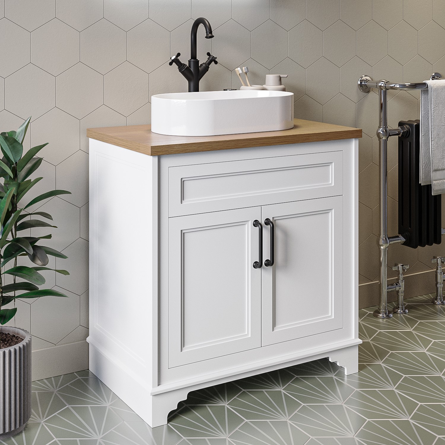 800mm White Freestanding Countertop, Bathroom Vanity With Countertop Basin