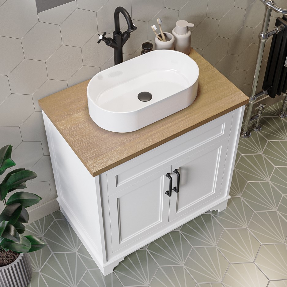 800mm White Freestanding Countertop Vanity Unit with Basin Camden Better Bathrooms