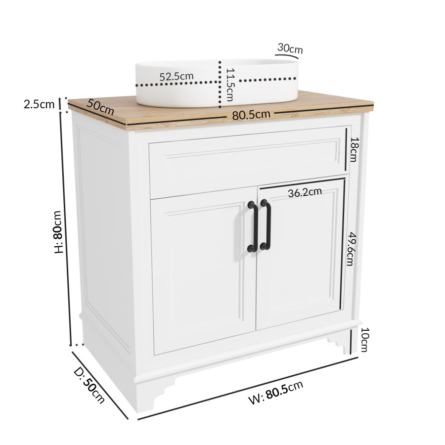 Grade A1 - 800mm White Freestanding Countertop Vanity Unit with Basin - Camden