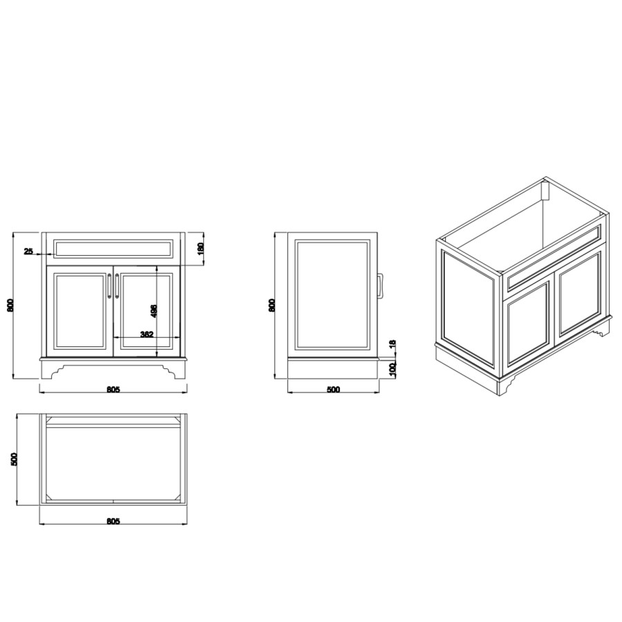 800mm White Freestanding Countertop Vanity Unit with Basin - Camden