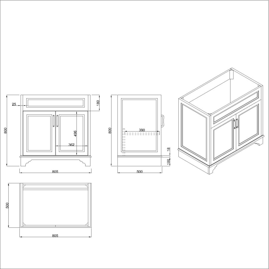 800mm White Freestanding Countertop Vanity Unit - Camden