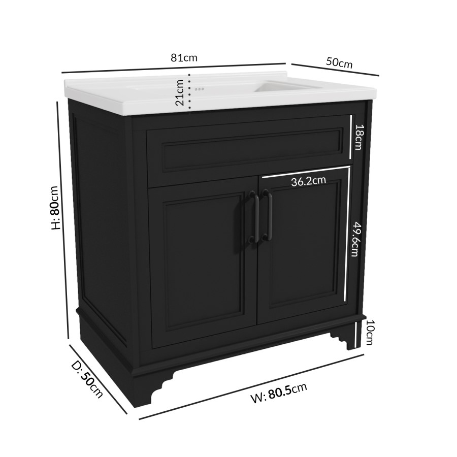 Grade A1 - 800mm Black Freestanding Vanity Unit with Basin - Camden
