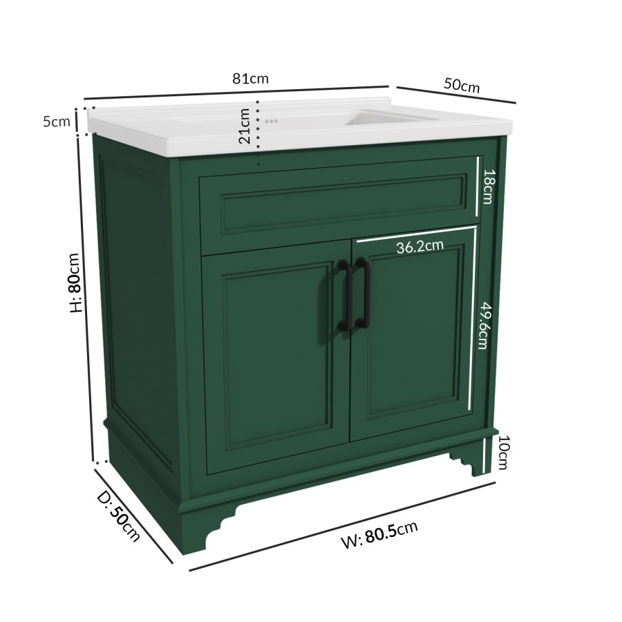 GRADE A2 - 805mm Green Freestanding Vanity Unit with Basin - Camden