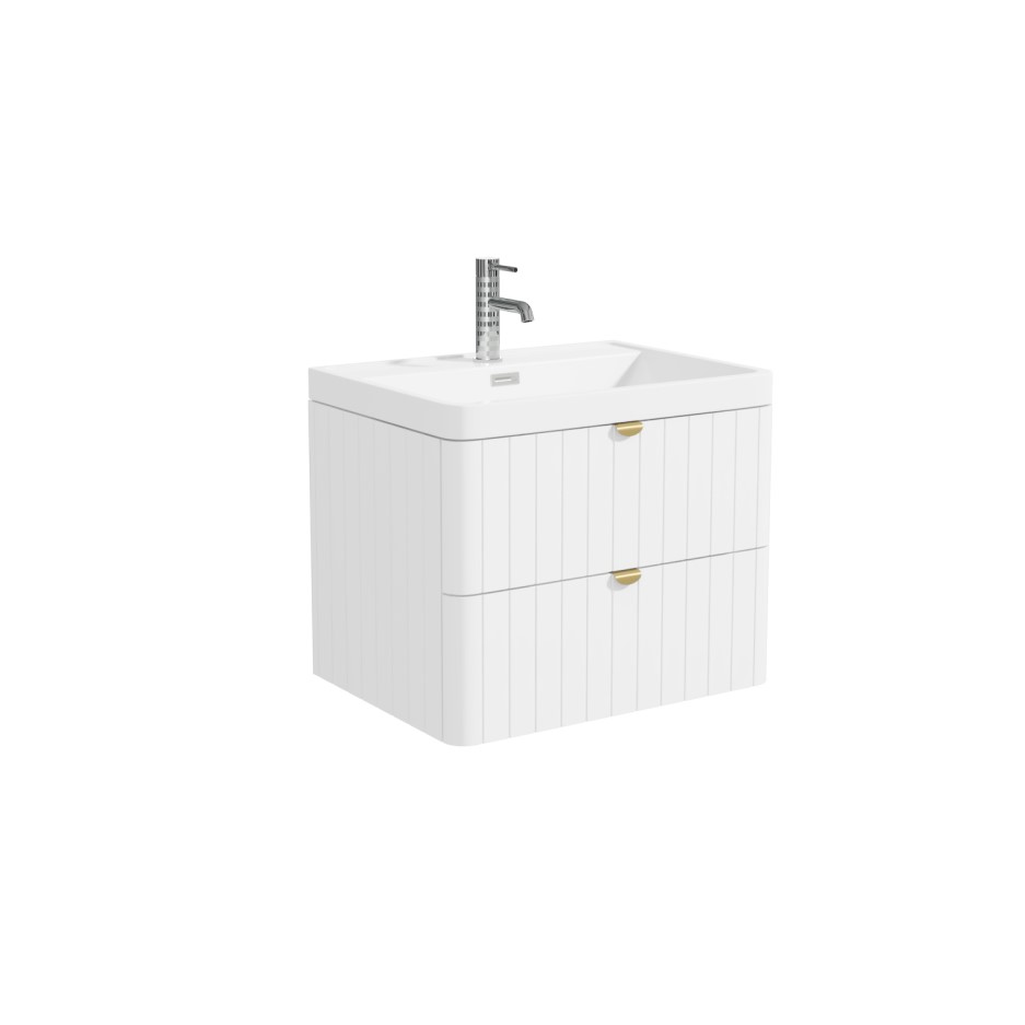 Empire 600mm Wall Hung Vanity Unit Matt White with Brass Handles