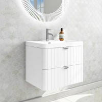 Grade A1 - 600mm White Wall Hung Vanity Unit with Basin and Brass Handles - Empire