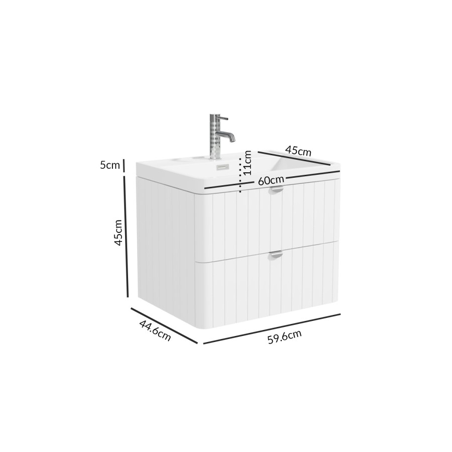 Grade A1 - 600mm White Wall Hung Vanity Unit with Basin and Brass Handles - Empire