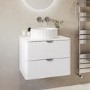 600mm White Wall Hung Countertop Vanity Unit with Basin and Chrome Handles - Empire