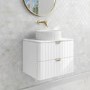 600mm White Wall Hung Vanity Unit with Marble Top Countertop Basin & Brushed Brass Handles- Empire
