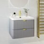 Grade A1 - 600mm Grey Wall Hung Vanity Unit with Basin and Brass Handles - Empire