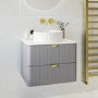600mm Grey Wall Hung Countertop Vanity Unit with Basin and Brass Handles - Empire